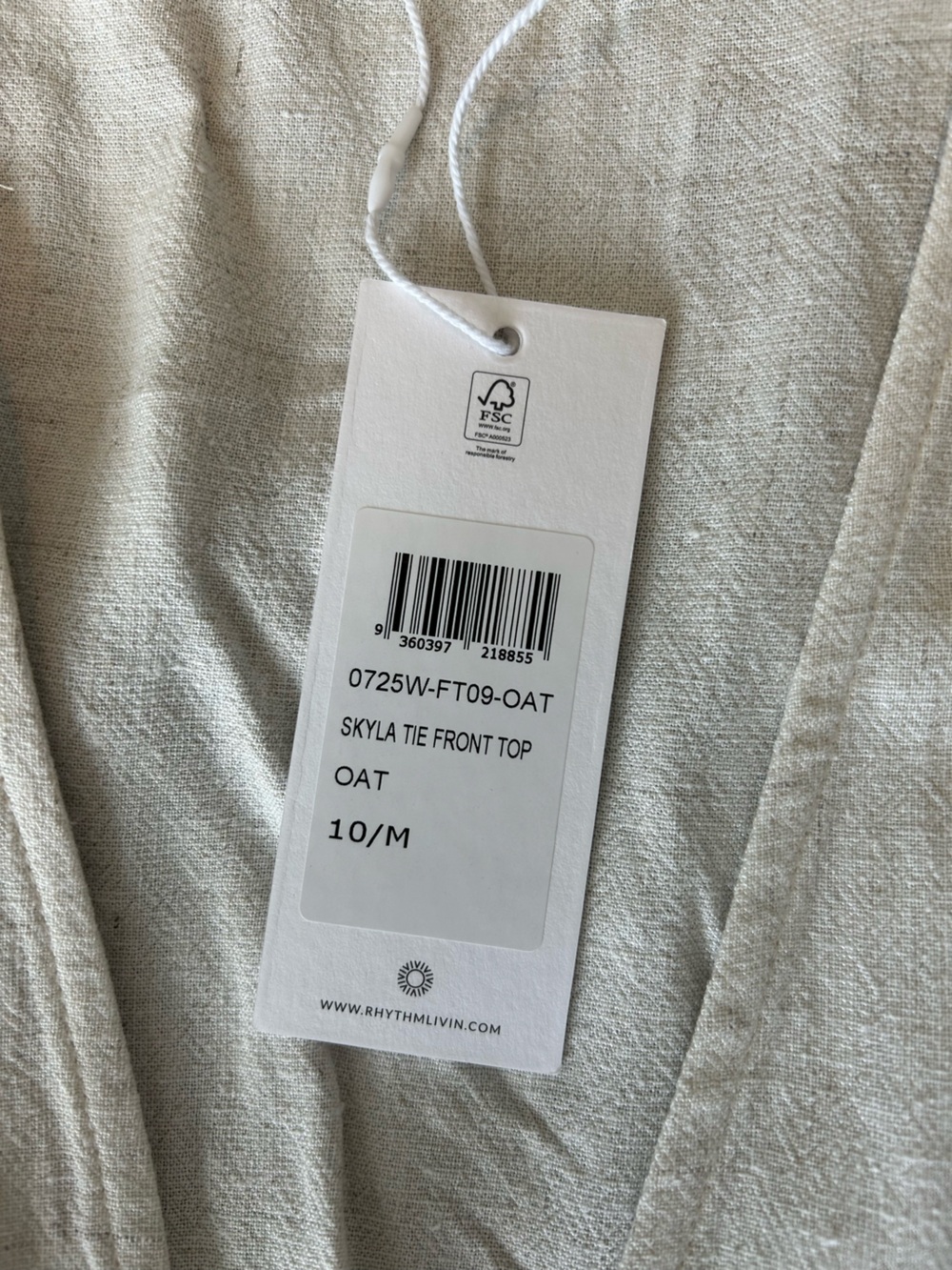 BNWT Rhythm Oat Tie-Front Linen-Blend Top size M - Picture 6 of 6